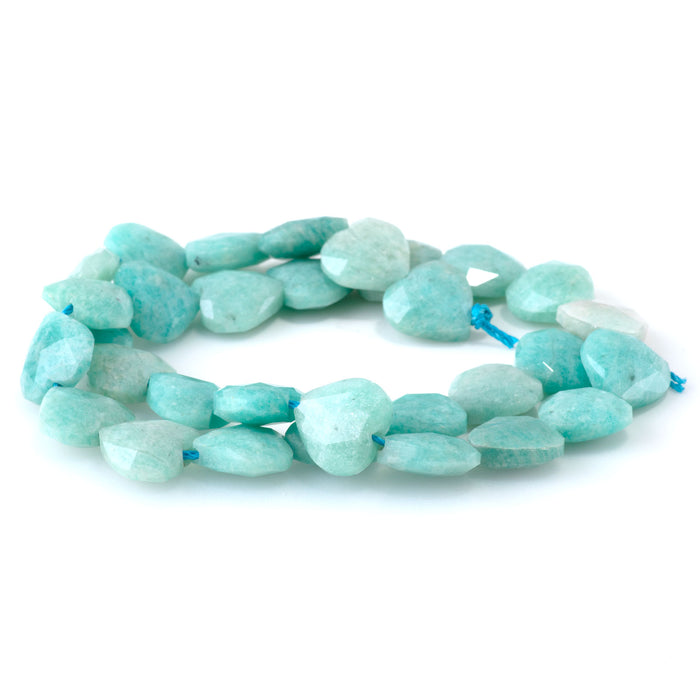 This is a Dakota Stones 14mm Brazilian Amazonite Gemstone strand with A grade faceted heart beads in 15-16 inch strand.