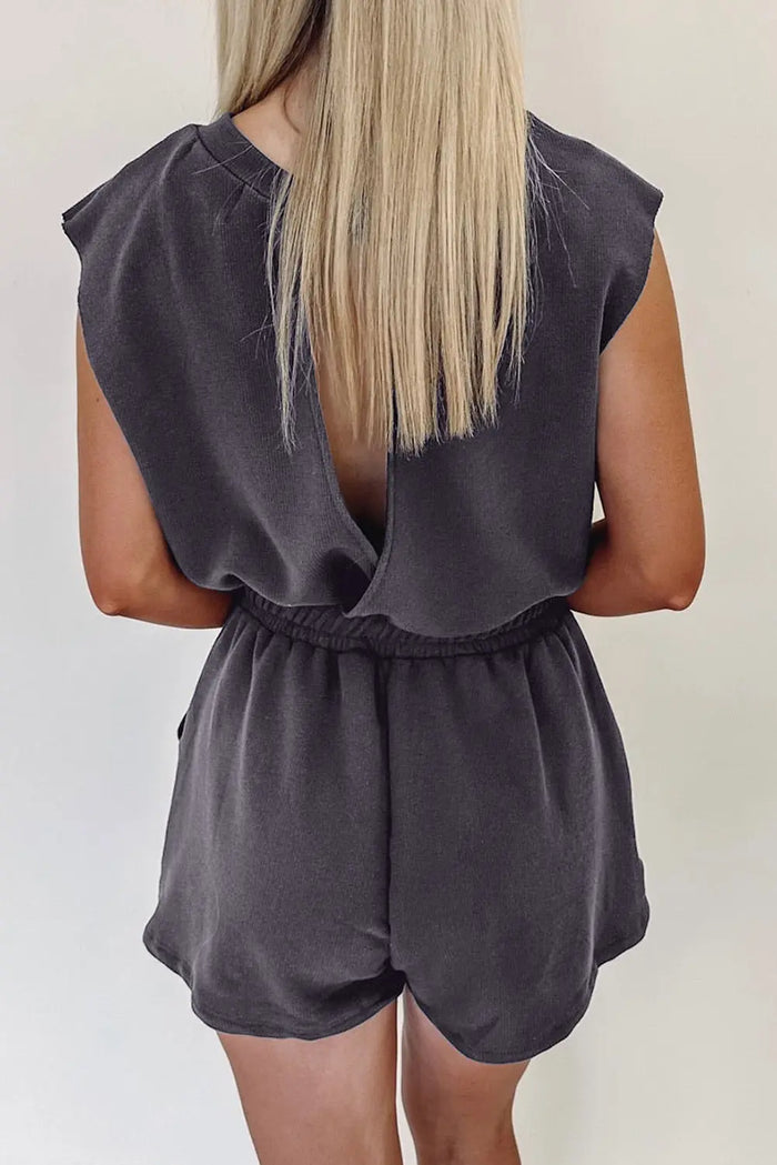 Bristol Black Backless Drawstring Waist Knit Romper - Bottoms/Jumpsuits & Rompers