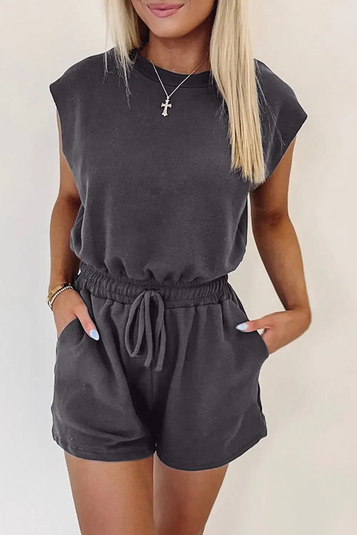 Bristol Black Backless Drawstring Waist Knit Romper - Bottoms/Jumpsuits & Rompers