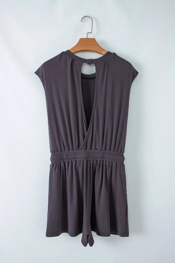 Bristol Black Backless Drawstring Waist Knit Romper - Bottoms/Jumpsuits & Rompers