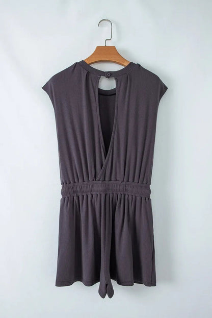 Bristol Black Backless Drawstring Waist Knit Romper - Bottoms/Jumpsuits & Rompers