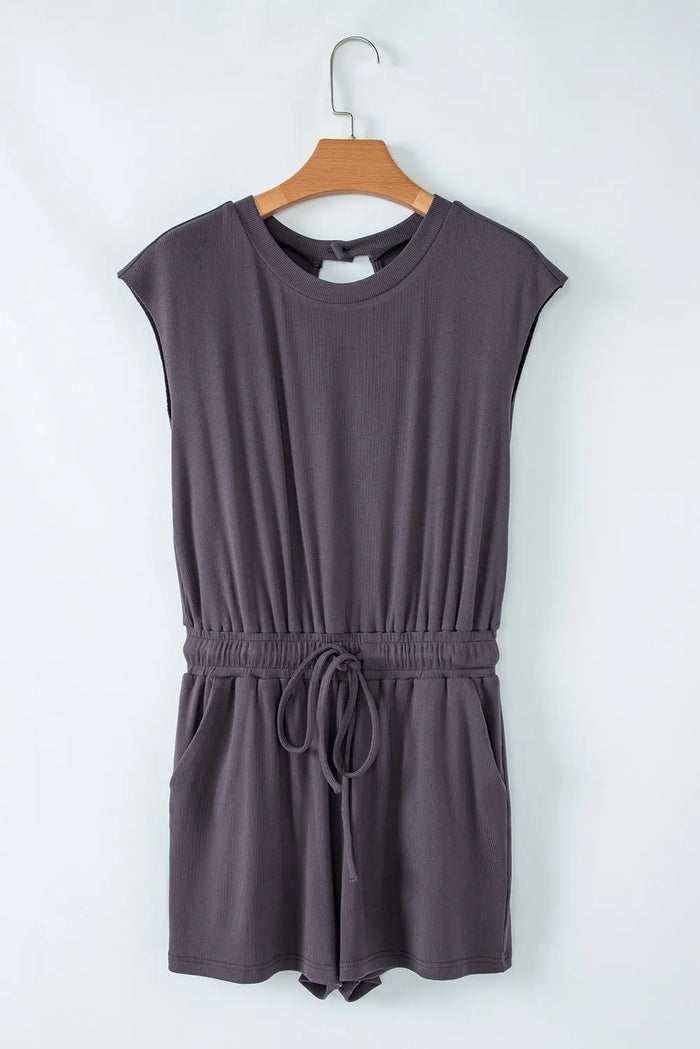 Bristol Black Backless Drawstring Waist Knit Romper - Bottoms/Jumpsuits & Rompers