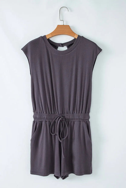 Bristol Black Backless Drawstring Waist Knit Romper - Bottoms/Jumpsuits & Rompers