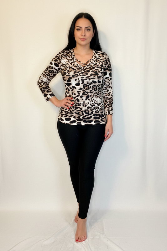 Brown Animal Print Top
