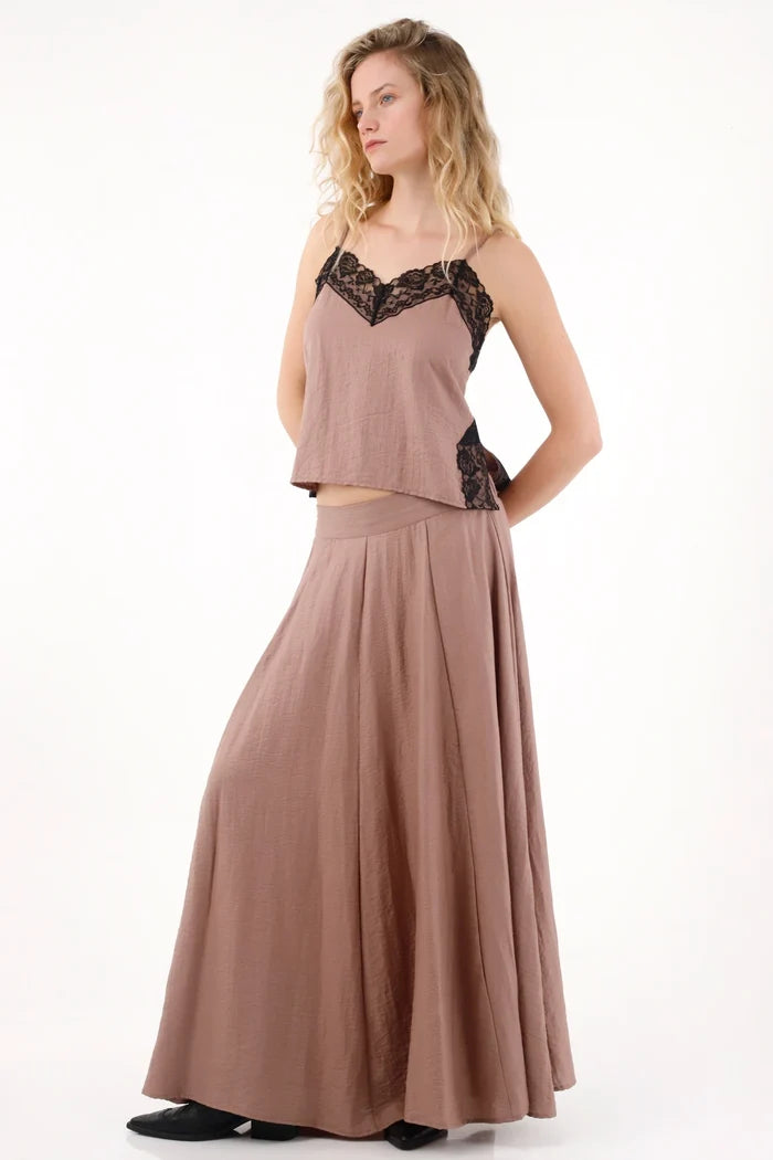 Brown Lace Strap Shirt for Women