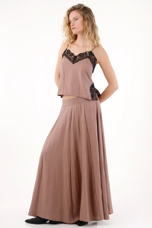 Brown Lace Strap Shirt for Women
