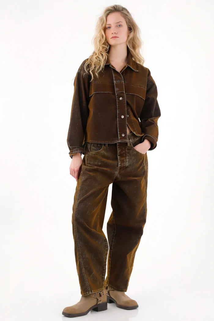 Brown Velvet Horseshoe Jeans for Women