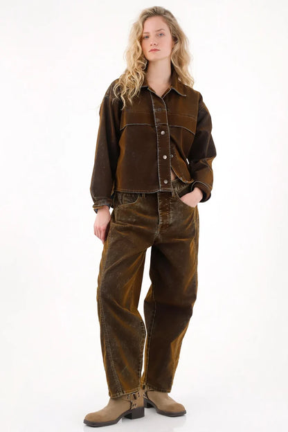 Brown Velvet Horseshoe Jeans for Women