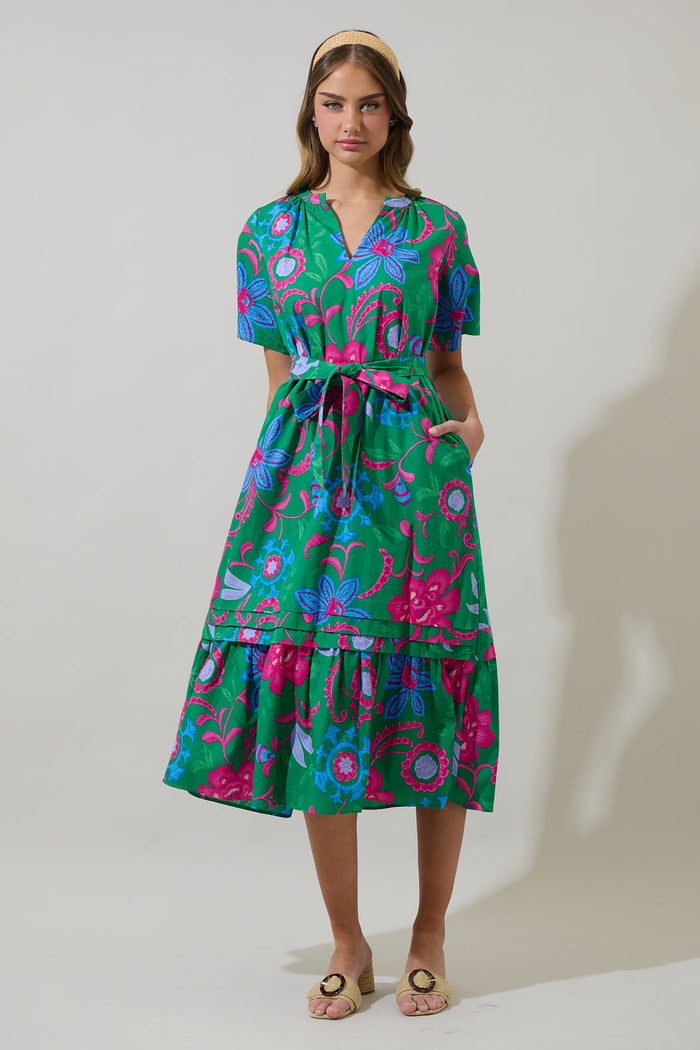 Cabina Floral Reya Pleated Midi Dress