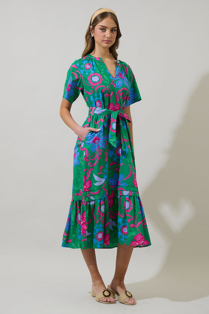 Cabina Floral Reya Pleated Midi Dress