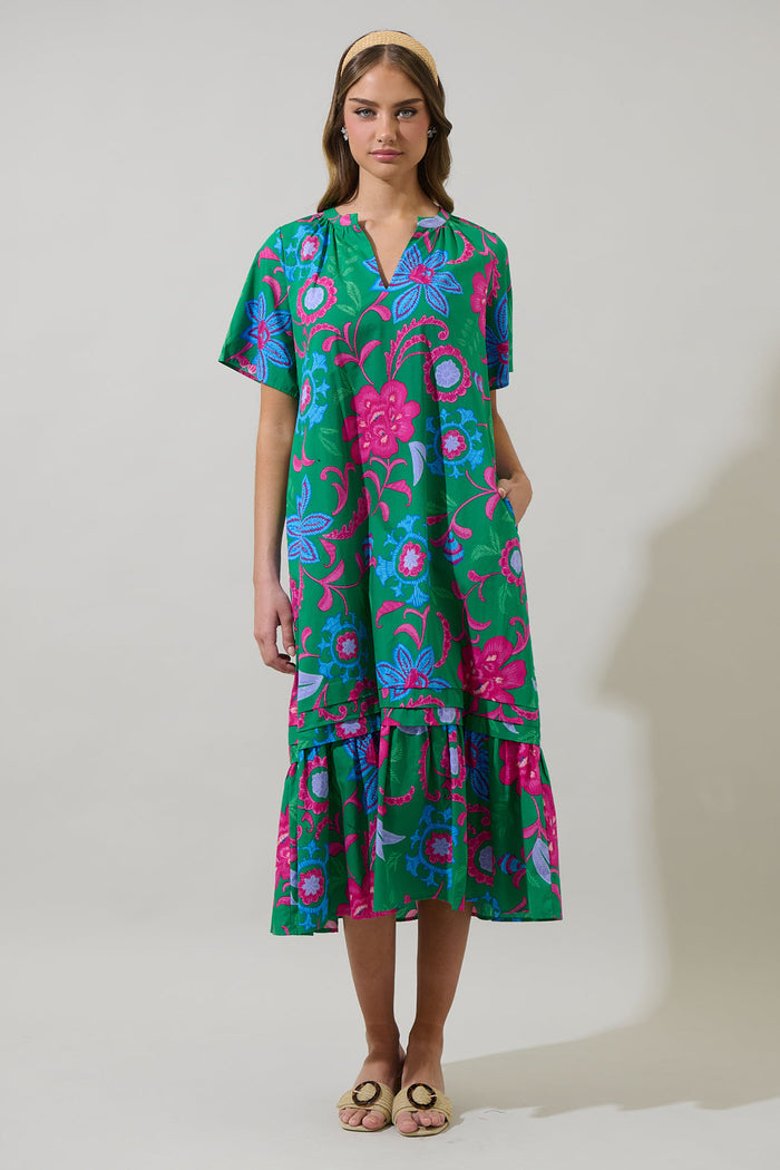 Cabina Floral Reya Pleated Midi Dress