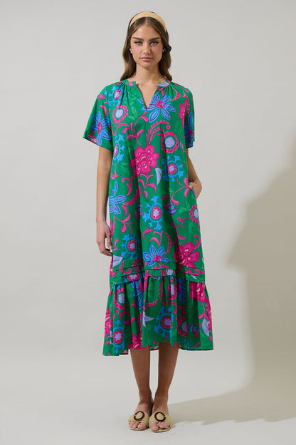 Cabina Floral Reya Pleated Midi Dress