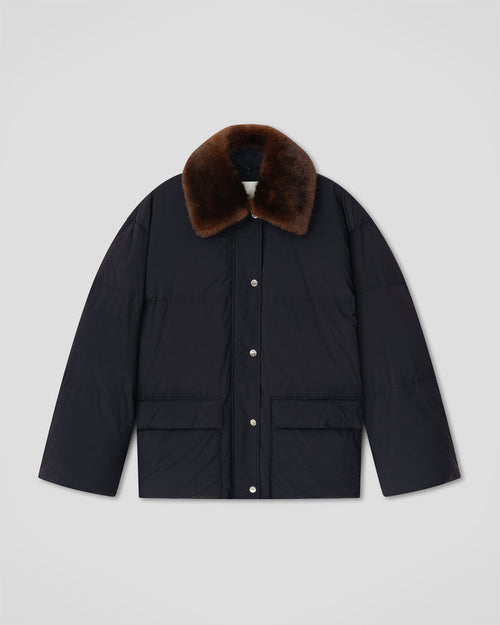 Camey - Light Nylon/Faux Fur Jacket - Pebble/Dark Brown