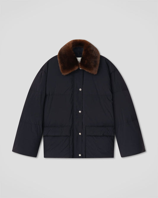 Camey - Light Nylon/Faux Fur Jacket - Pebble/Dark Brown