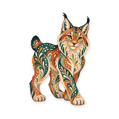 Canada Lynx folk art ornament O259 on white, laser-cut maple wood, made in USA