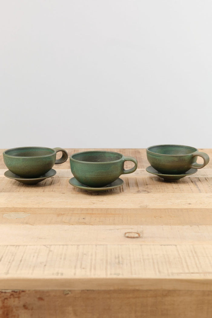 Kati Von Lehman Home CoffeeTea Cappuccino Mug and Saucer in Emerald Emerald