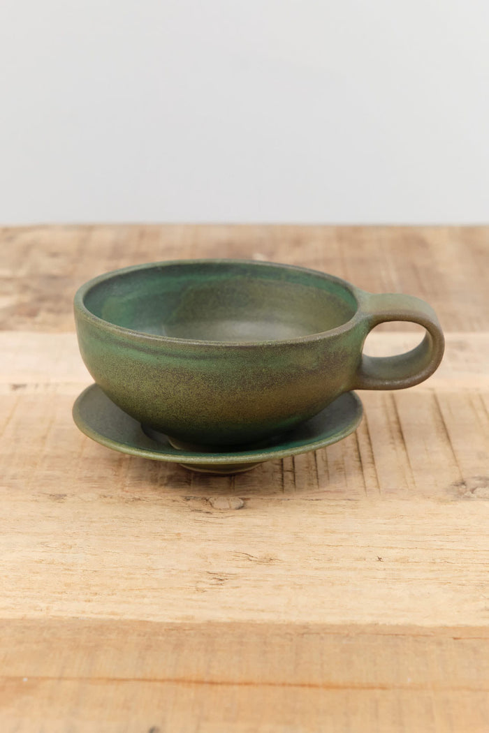 Kati Von Lehman Home CoffeeTea Cappuccino Mug and Saucer in Emerald Emerald