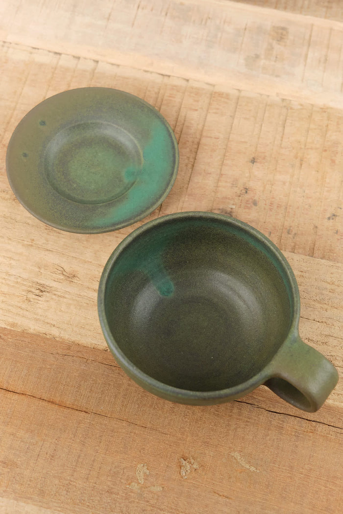 Kati Von Lehman Home CoffeeTea Cappuccino Mug and Saucer in Emerald Emerald