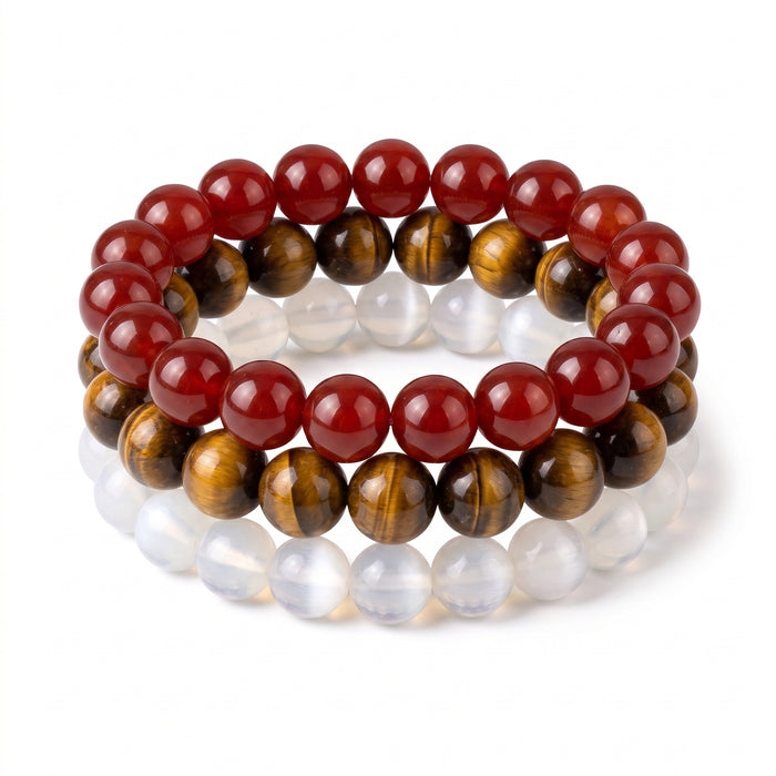 Cardinal Red Gold & White, Team Spirit Bracelet Stack, Gemstone Bracelet Set - 6mm