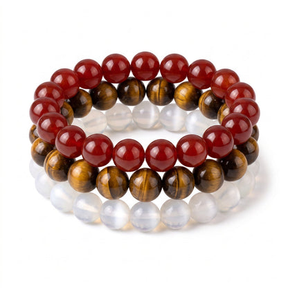 Cardinal Red Gold & White, Team Spirit Bracelet Stack, Gemstone Bracelet Set - 6mm