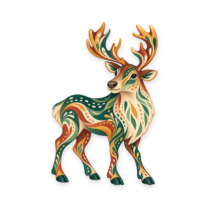 Caribou folk art ornament O243 on white, laser-cut maple wood, made in USA