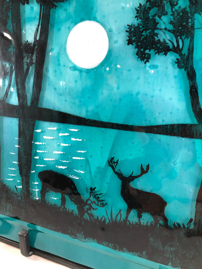 Caribou Lake Fused Glass Art Panel