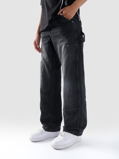 Carpenter washed black denim detail closeup utility loop hardware custom detail Pakistan – GROOVY