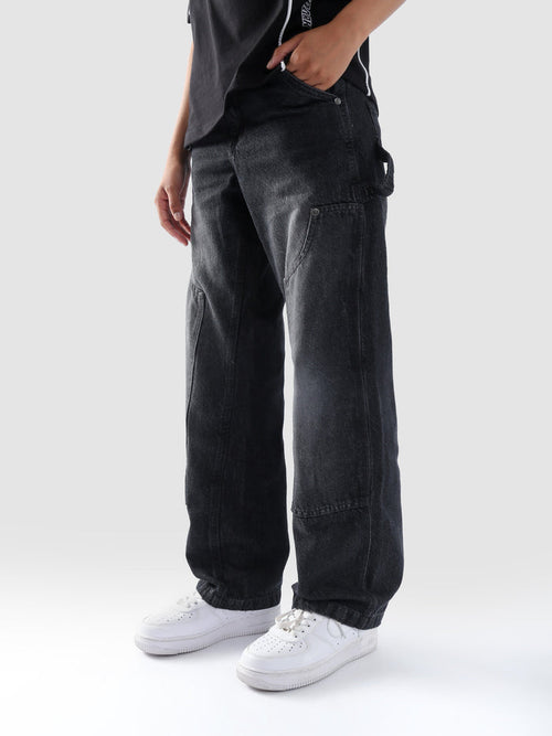 Carpenter washed black denim detail closeup utility loop hardware custom detail Pakistan – GROOVY