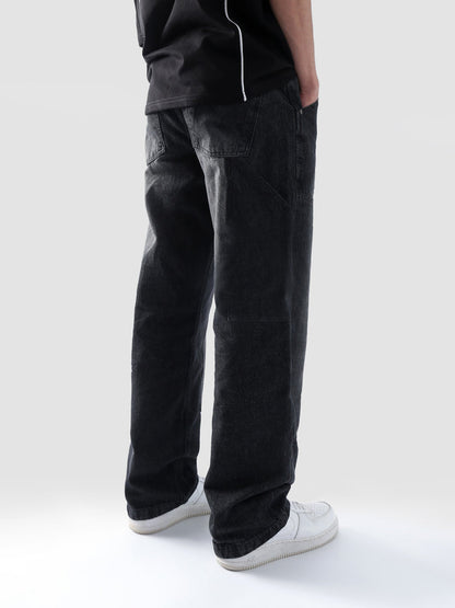 Carpenter washed black denim female model front view baggy fit Pakistan – GROOVY