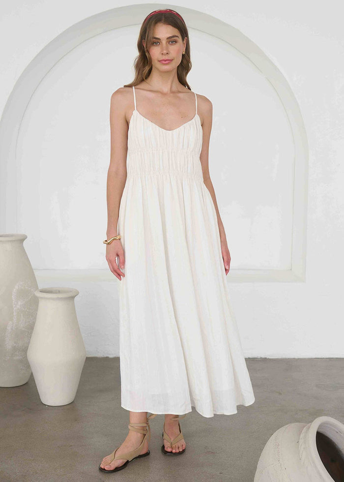 Catherine V-Neck Midi Dress - Cream Multi