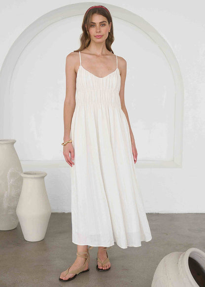Catherine V-Neck Midi Dress - Cream Multi