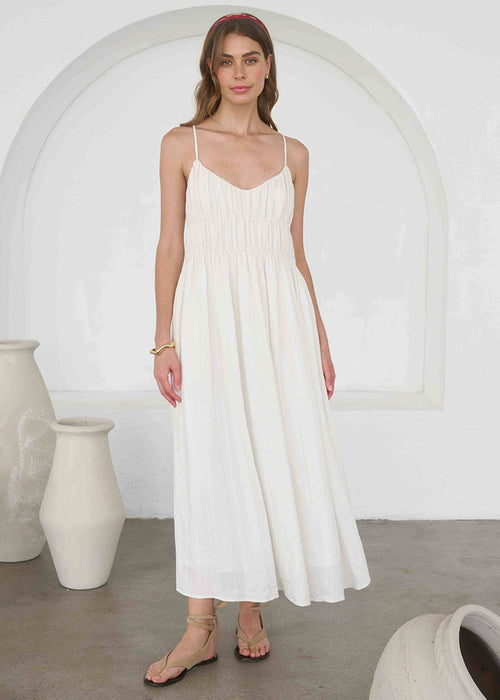 Catherine V-Neck Midi Dress - Cream Multi