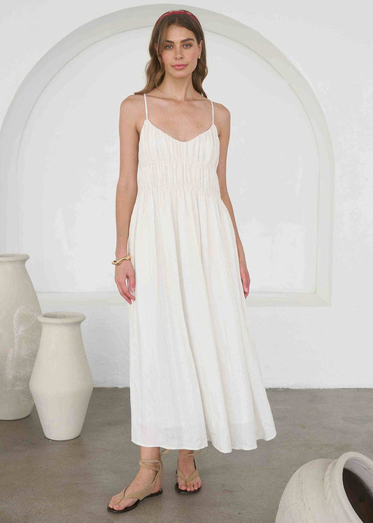 Catherine V-Neck Midi Dress - Cream Multi