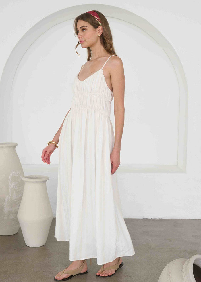 Catherine V-Neck Midi Dress - Cream Multi