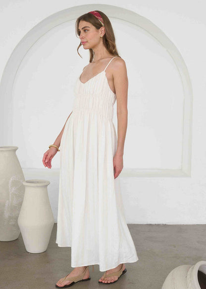 Catherine V-Neck Midi Dress - Cream Multi