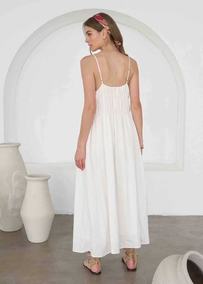 Catherine V-Neck Midi Dress - Cream Multi