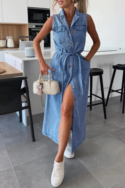 Challenge Accepted Midi Denim Sleeveless Dress-Blue-SMALL-Cute-Trendy-Shop-Womens-Boutique-Clothing-Store
