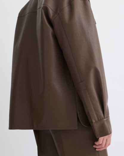 Chasin - Regenerated Leather Shirt Jacket - Chocolate