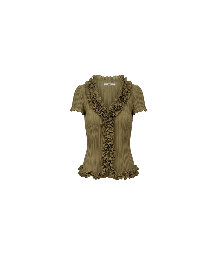CHELSEA SHORT SLEEVE CRINKLE TOP OLIVE