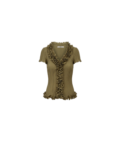 CHELSEA SHORT SLEEVE CRINKLE TOP OLIVE