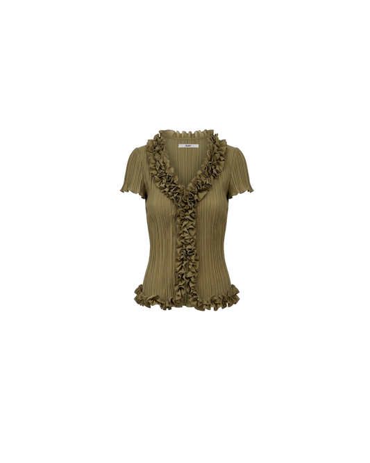 CHELSEA SHORT SLEEVE CRINKLE TOP OLIVE
