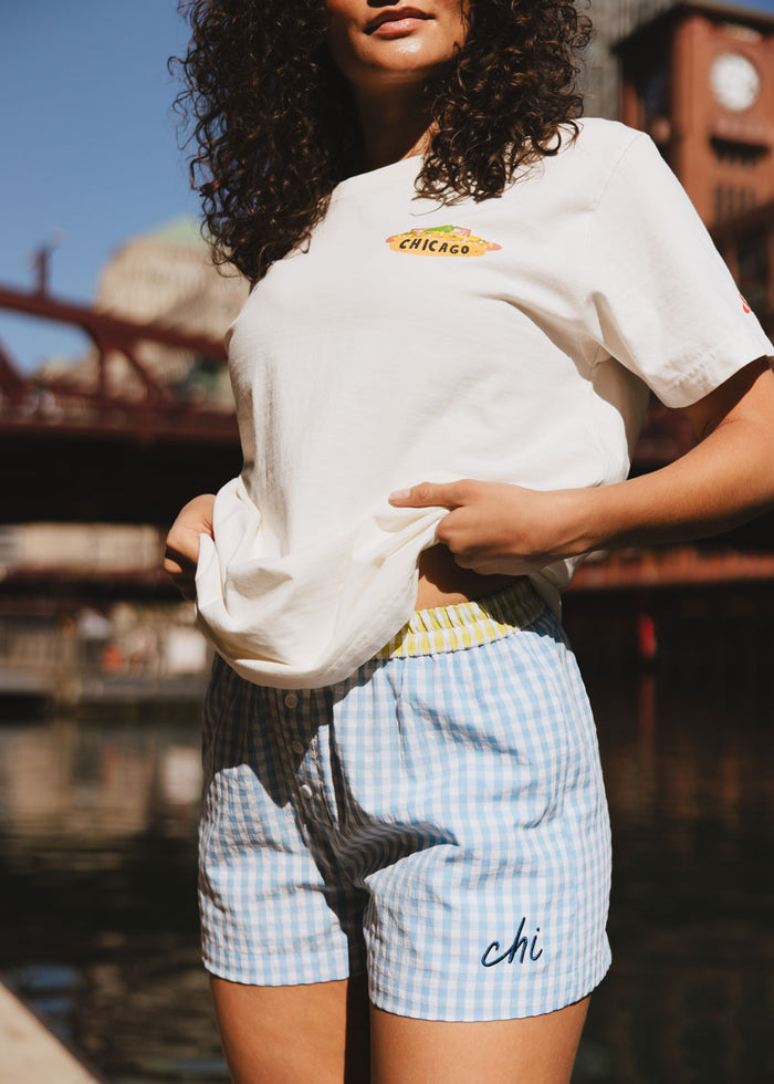 Chi Script Gingham Short - Light Blue