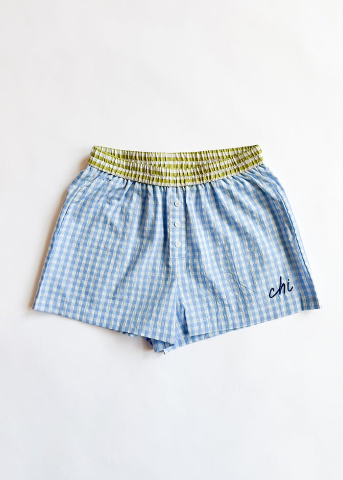 Chi Script Gingham Short - Light Blue