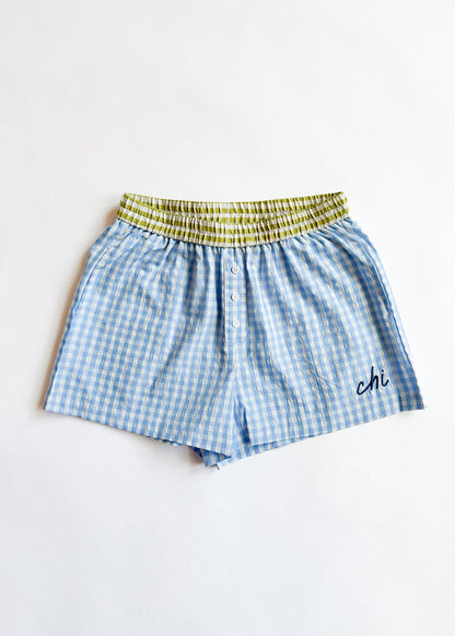 Chi Script Gingham Short - Light Blue