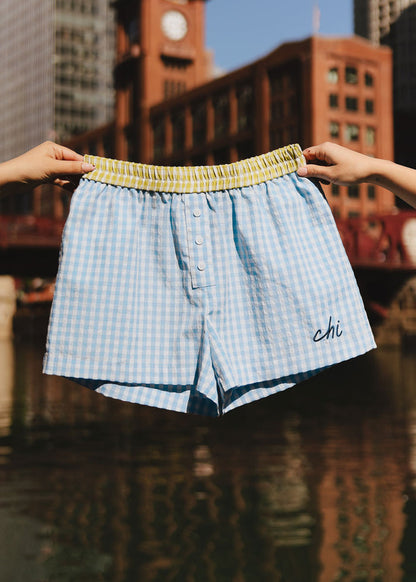 Chi Script Gingham Short - Light Blue