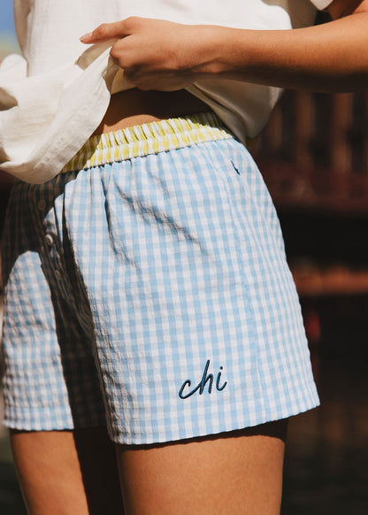 Chi Script Gingham Short - Light Blue