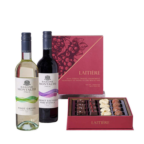Chocolate & Sicilian Barone Montalto Red & White Wine Gift, wine gift, wine, italian wine gift, italian wine, wine duo gift, wine duo, chocolate gift, chocolate