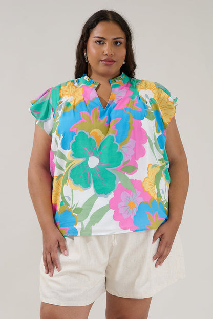 Cindi Ruffle Top Floral Curve