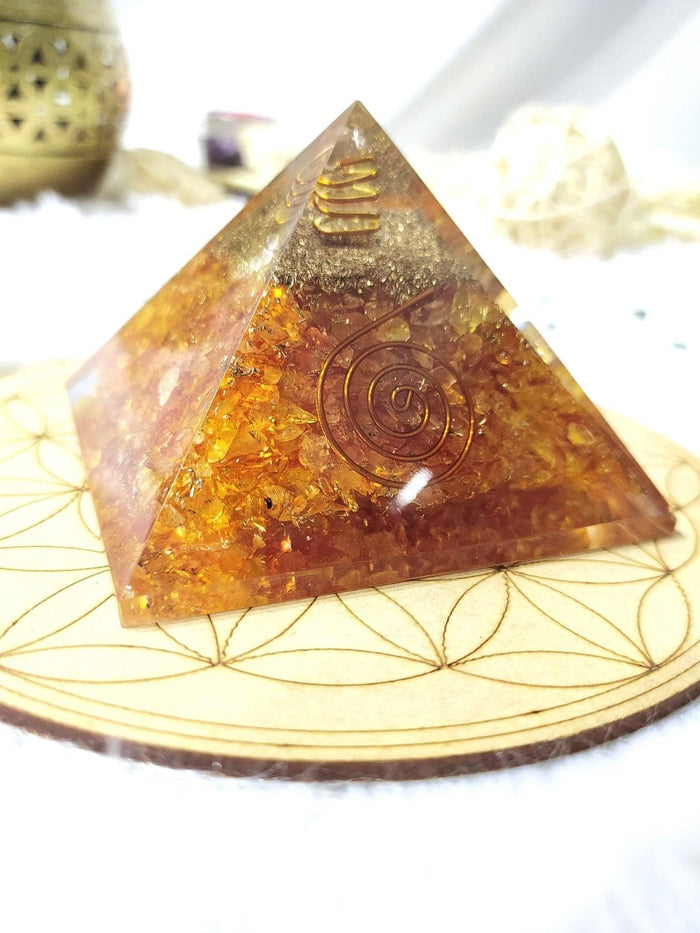 Citrine Orgone Pyramid, Crystal Energy Pyramid