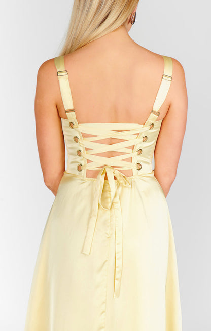 Clarissa Corset Dress ~ Pale Yellow Luxe Satin